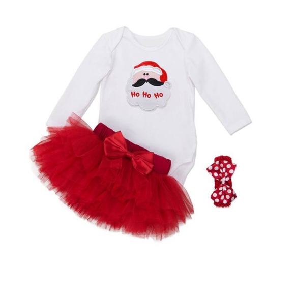 One Rainbow Other - White Red 3 Piece Onsie Tutu Skirt Christmas Set